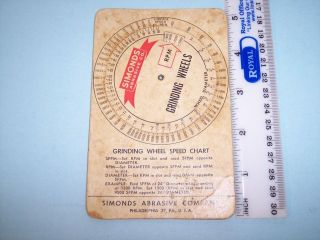 JJ050 Vintage Simond Abrasive Mech Grinding Wheel Chart