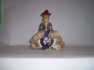Vtg Lefton porcelain cowboy liquor decanter set with original hat & 6 
