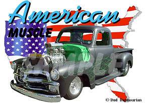 1954 Black Chevy Blown Pickup Truck Custom Hot Rod USA T Shirt 54 