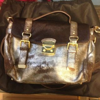 Cynthia Rowley Brown Metallic Leather Pony Hair Messenger Bag Purse
