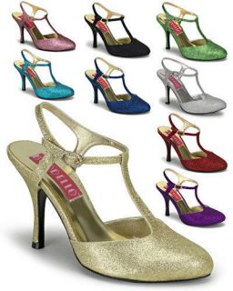 Strictly Glitter T Bar DOrsay shoes Sexy Heels 9 colours UK 3 9 