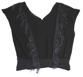 Free People Black Top with Fringe, Open Back, Size S/P