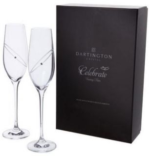 New boxed DARTINGTON GLITZ Swarovski champagne flutes silver wedding 