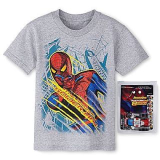 The AMAZING SPIDER MAN Boys Gray T Shirt Tee & Toy Set NEW Sz. 4, 5/6 