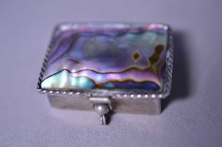 VINTAGE MEXICAN STERLING SILVER & ABALONE HINGED PILL BOX SIGNED GGA 