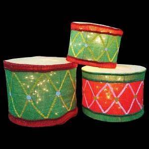 Candy Cane Lane Pre Lit 3D Soft Tinsel Drums (Set of 3) Christmas
