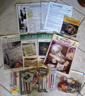 Huge assrtment Ribbon Embroidery supplies including 4 books several 