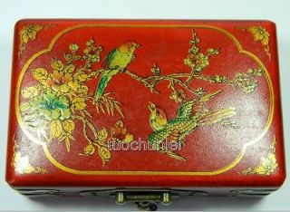 Chinese Ancient Flowers Birds Jewelry Box Wood Case Artificial Leather 