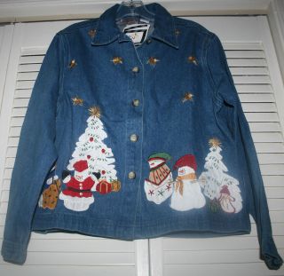   Take Two Christmas Prewashed Denim Button Long Sleeve Jacket~sz M
