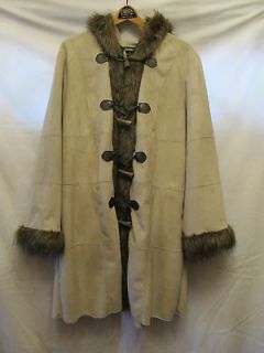 Dennis Basso Hooded Coat with Faux Fur and Leather Trim
