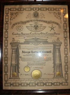 1920 Free Mason Masonic Sealed Frame Document Certificate Latin 
