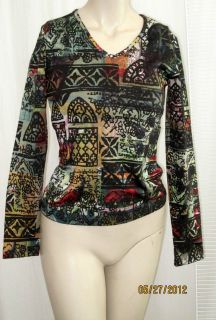Aventures des toiles Multicolor Print Wool Blend Stretchy Artsy Top 