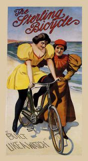 Girls Beach Sterling Bicycle Bike Built Like Watch Vintage Poster 