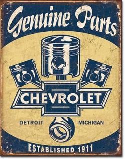   STYLE CHEVY CHEVROLET GENUINE PARTS PISTONS DETROIT TIN METAL SIGN