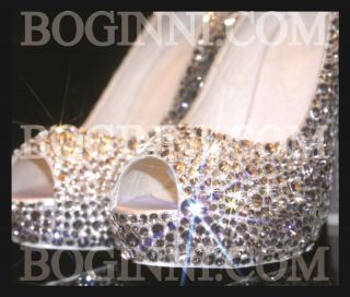 BOGINNI&CO WHITE CRYSTAL DIAMOND WHITE SATIN PEEPTOE WEDDING BRIDAL 
