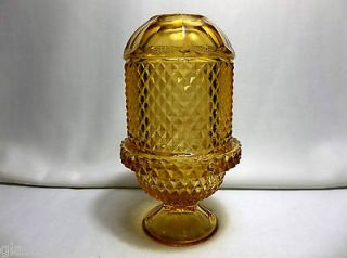 Vintage VIKING Art Glass FAIRY LAMP Glimmer Light Candle Holder AMBER 