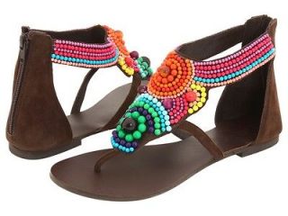 WOMENS DIBA BROWN SANDALS SHOES SIZE 8.5 NEW BEADED ORANGE GREEN BLUE 