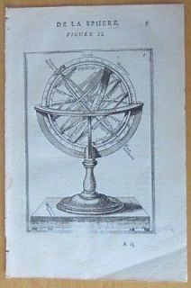 Armillary sphere & globes 1719 Mallet original antique map California 