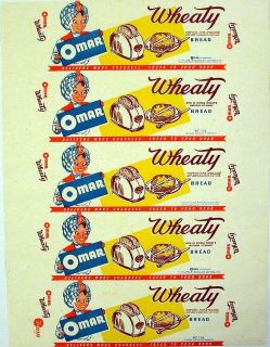 Old bread wrapper OMAR WHEATY boy picture dated 1948 unused new old 