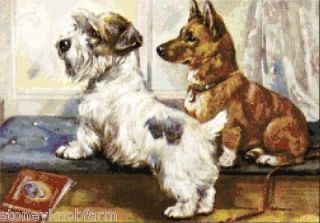   TERRIER & WELSH CORGI ~ Counted Cross Stitch Fine Art Pattern ~ Dogs
