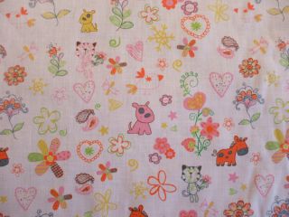 CATS AND DOGS AND DONKEY PRINT POLY COTTON PINK AND ORANGE