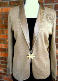 Donna Vinci Ladies Holiday Cocktail Evening Wear Gold Sweater Jacket 