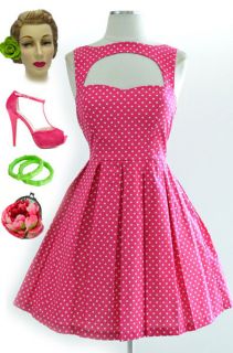 50s Style PINK w/White POLKA DOTS Cut Out Bodice LAST SLOW DANCE Pinup 