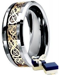   listed New Dragon Gold Celtic Mens Wedding 8mm Band Ring   Size 11
