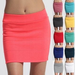   Colored Knit Bandage STRETCH PENCIL MINI SKIRT Casual Dressy Bodycon