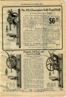 1914 AD Champion Automatic Self Lever Feed Post Drills #201 #203