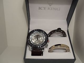 Very Beautiful Silver Face Brown Band Ice King Wristwatch In The 