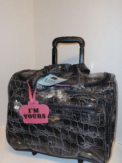 KATHY Van Zeeland Gray Croc Wheeled Tote Laptop Bag Briefcase Rolling 