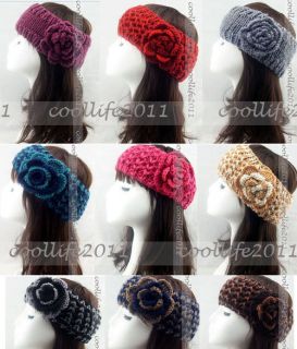Head Wrap Cap Hand Knit Crochet Cute Flower & Headband Hairband