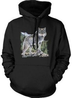 Lone Wolf Hoodie Pullover Hooded Sweatshirt Nature Scenes Mountains 
