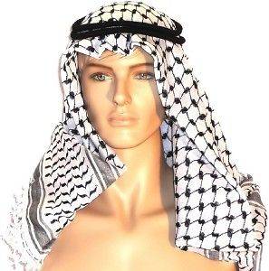 Black White Arab Scarf Kafiya Kufiya Shemagh+Head Ring