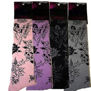 Ed Hardy Monochromatic Collage Womens Knee High Socks   Lilac, Pink 