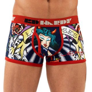 Ed Hardy Maroon Love and Roses Neon Trunk Brief