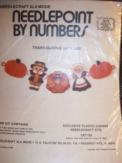 THANKSGIVING GARLAND_plasti​c canvas_PATTERN _pilgrims & pumpkins 