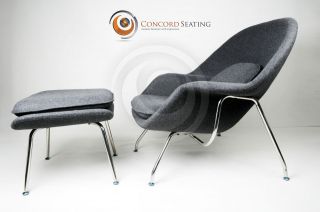 Eero Saarinen Style Womb Chair and Ottoman Set   Dark Gray