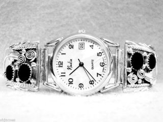 Mens Watch Bracelet Navajo S Silver Onyx Date Window