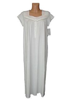 62 EILEEN WEST Long Jersey Nightgown Cream Pink Embroidery Cap 