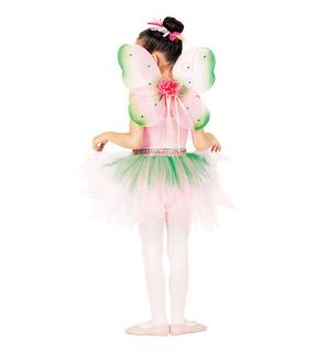 New Fairy Ballet Halloween Costume w/ Wings & Wand Pink Velvet Leotard 