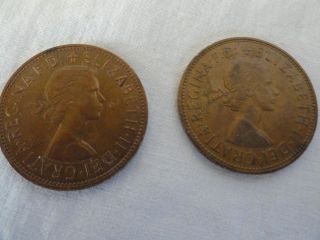 1966 British One Penny Coin Regina F D Elizabeth IIDei Gratia