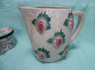 ANTIQUE french MAJOLICA PINK Pitcher w/ Grapes mark DIGOIN