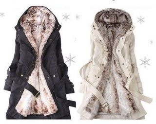 Womens Winter Coat with Faux Fur Ling 2in 1 Hood Fur Parka Overcoat 