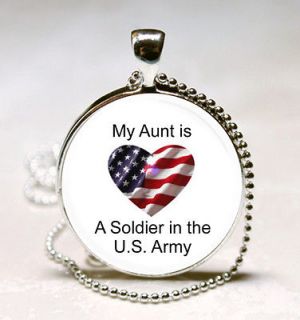 My Aunt is a Soldier in the U.S. Army Patriotic Glass Tile Necklace 