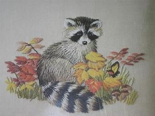   Columbia Minerva Crewl Embroidery Pillow Kit Raccoon Fall Erica Wilson