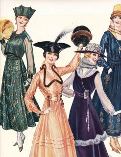 WOMEN IN FINE DRESSES & EVENING GOWN VINTAGE 1920s GRAPHIC ART FASHION 