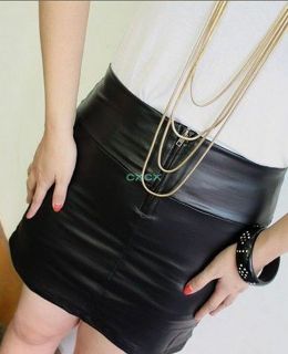 Wholesale Black Sexy Women New Party Stretch Leather Look Mini Skirt 