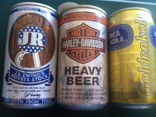 Rare JR Ewing Dallas TV show and 1987 Harley Davidson Beer cans and a 